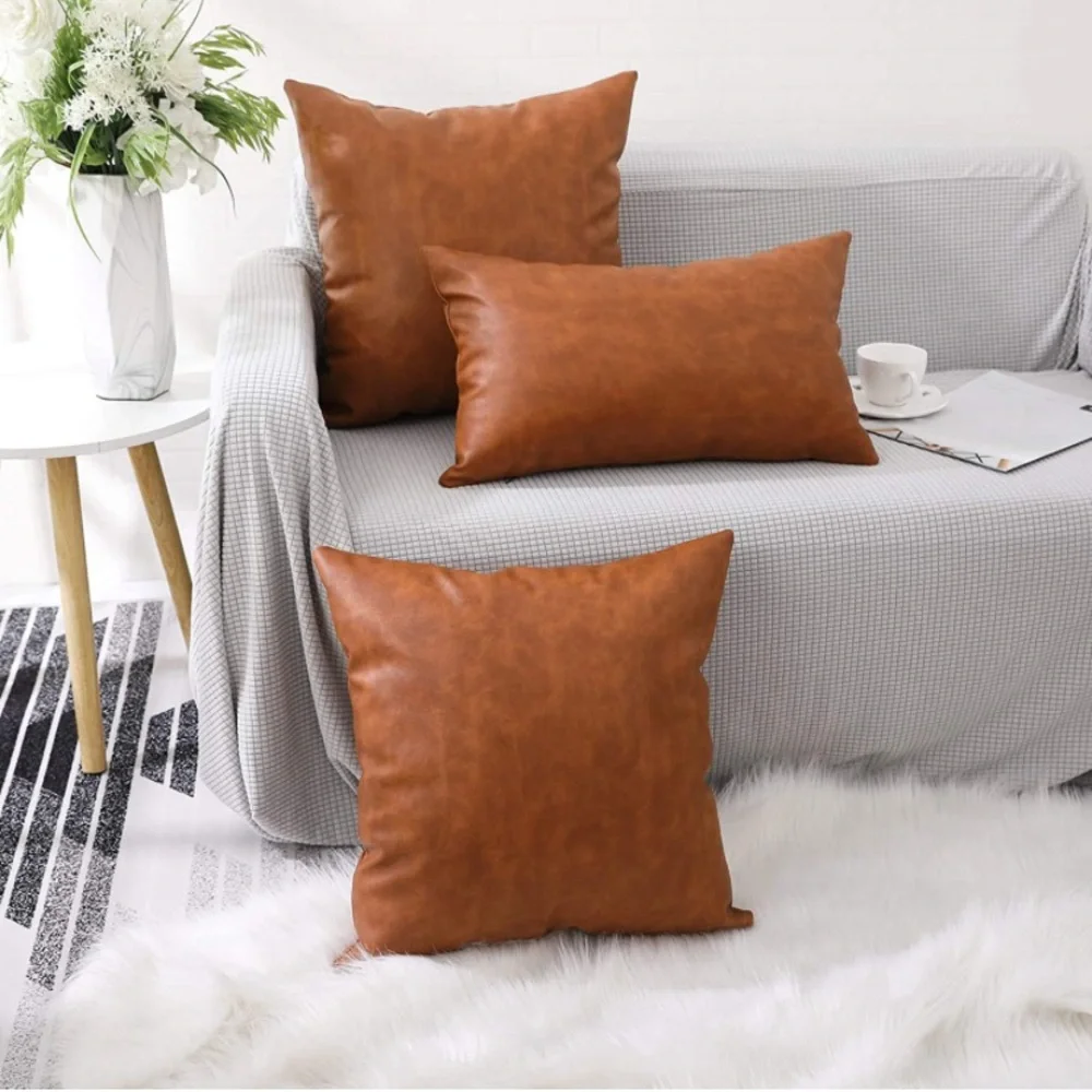 Luxury Home | Boho Rustic Farmhouse Faux Leather Throw Pillow Cover